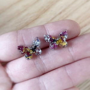 Funeral flower petal jewelry, Stud Earrings made with your flowers, butterfly stud earrings, funeral keepsake jewelry, flower memorial studs
