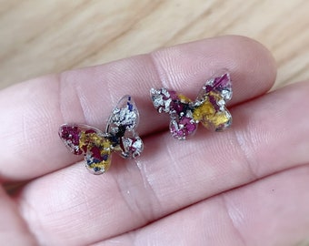 Funeral flower petal jewelry, Stud Earrings made with your flowers, butterfly stud earrings, funeral keepsake jewelry, flower memorial studs