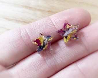 Funeral flower petal jewelry, Stud Earrings made with your flowers, star stud earrings, funeral keepsake jewelry, flower memorial studs