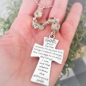 Serenity Prayer Cross with Flower Beads | Custom Keepsake Floral | Memorial Cross Funeral Flower Beads | Personalized Funeral Memorial Cross
