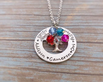 Grandma Jewelry - Gifts for Grandma - Family Tree Necklace - Mothers Day Gift for Grandma Mimi Meme Memaw Nana - Hand stamped Necklace