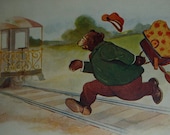 A S Shearer Dressed Bear is Too Late for the Train Antique Comic Postcard