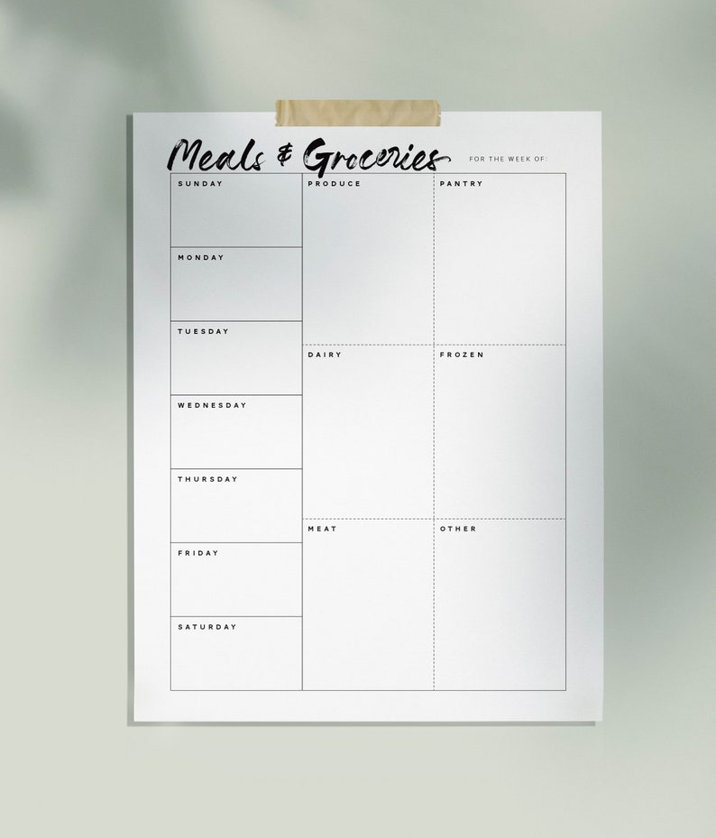 Weekly Meal Planner and Grocery List Printable // 8.5x11 // Digital Download image 1