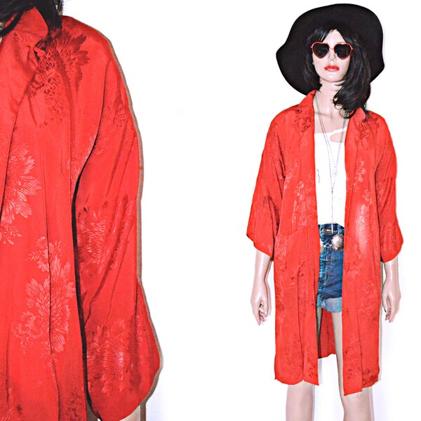 FESTIVAL Vintage Boho 70s Red Kimono Robe Authentic Japenese Brocade beautiful M SALE Final Markdown
