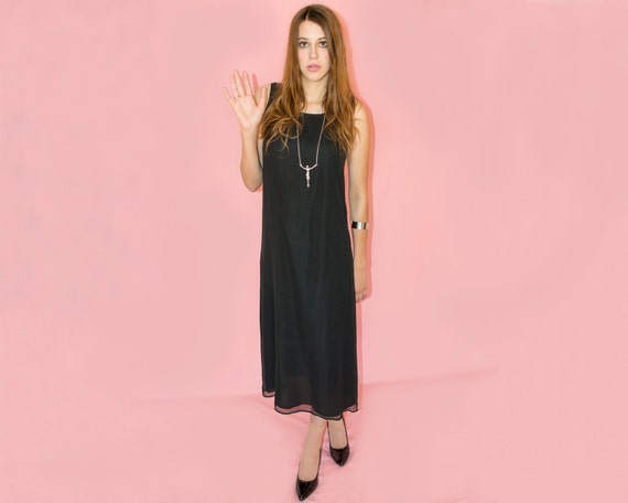 Witchy Minimalist Dress 90s Black Crepe Dress Shee