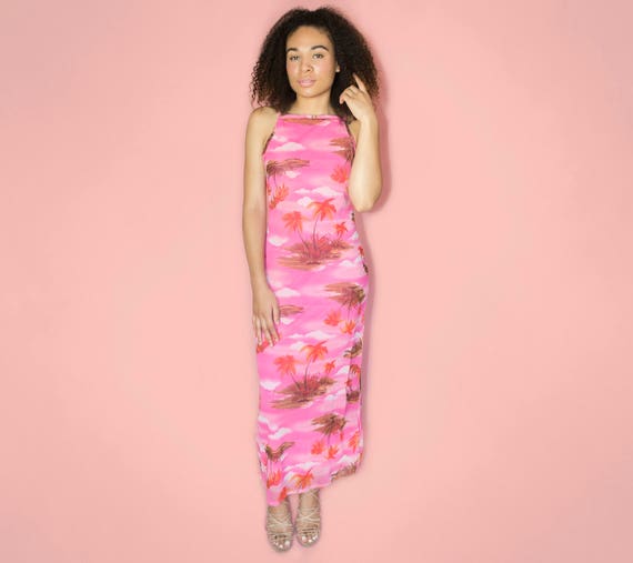 pink mesh maxi dress