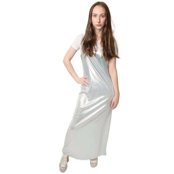 1990s Metallic Slip Dress Pastel Grunge Maxi Baby
