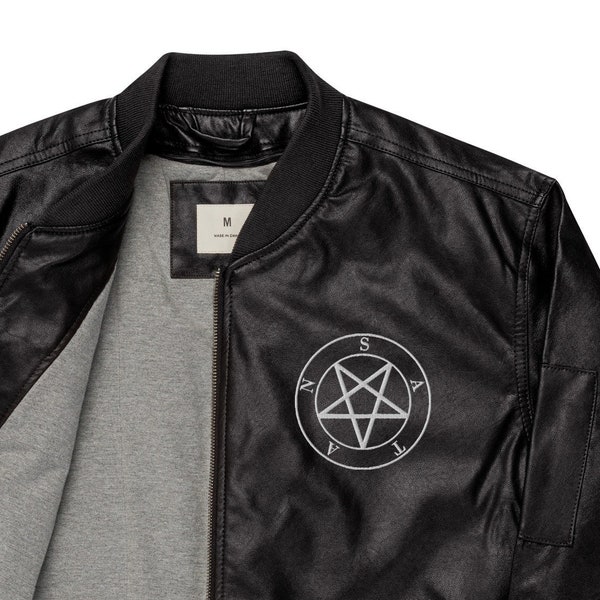 Satanic Sigil Goth Faux Leather Jacket | Unisex Black Satan Zip-up Satanism Outerwear Jackets | Satan's Custom Gothic Biker Windbreaker Coat