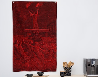 Satanic Lucifer Dance of the Sabbath Red & Black Wall Tapestry 5×3' | Goth Home Hanging Room Décor | Gothic Decoration Occult Flag