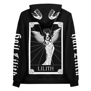 Gothic Lilith Sigil Satanic Black Hoodie | Gothic Satan Tarot Pullover Sweater Witch Sweater | Lilith's Goth Unisex Demon Horns Sweatshirt