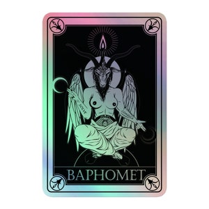 Holographic Satanic Baphomet Sticker | Pastel Goth Tarot Card Satan Stickers | Gothic Witchy Goat Vinyl Adhesive | Baphomets Rainbow Vinyls