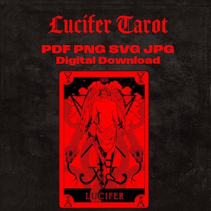 Carta del Tarot del Diablo Rojo Lucifer SVG PNG PDF jpg Descarga instantánea satánica