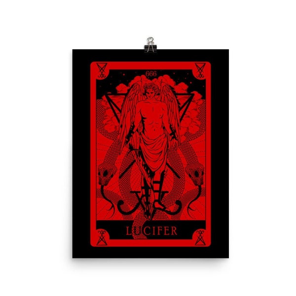 Satanic Tarot Card Wall Art Poster Print | Goth Lucifer Posters Occult Decor | Gothic Home Decoration | Matte Satan Red Hanging Prints