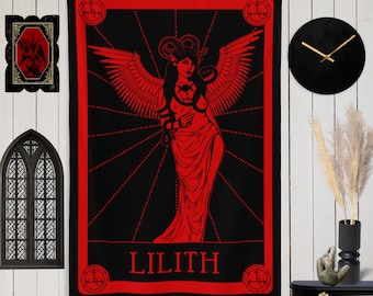 シークレット BookExpo2024トレカ satang Satanic Baphomet Tarot Card Red & Black Wall Tapestry 5×3' | Goth