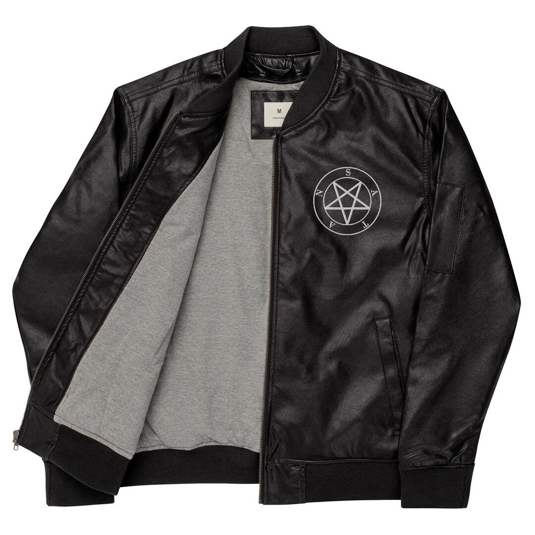 Lucifer Jacket Rust Satanic Sigil Goth Faux Leather Jacket Unisex Black Satan Zip-up ...