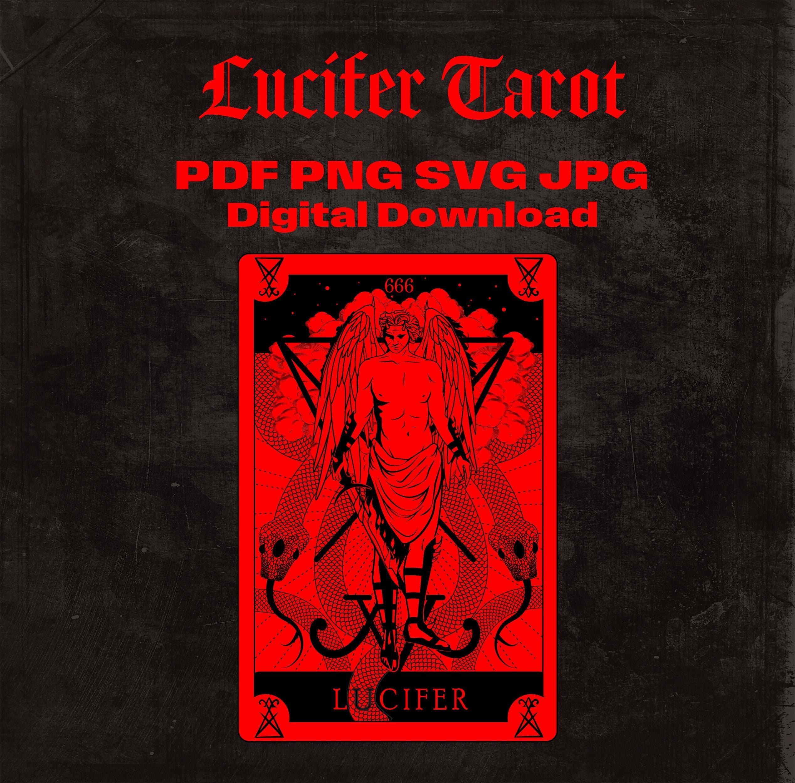 Lucifer Red Devil Tarot Card SVG PNG PDF jpg Satanic Instant