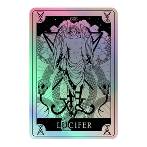 Holographic Satanic Lucifer Sticker | Pastel Goth Tarot Card Satan Stickers | Gothic Witchy Demon Vinyl Adhesive | Lucifers Rainbow Vinyls