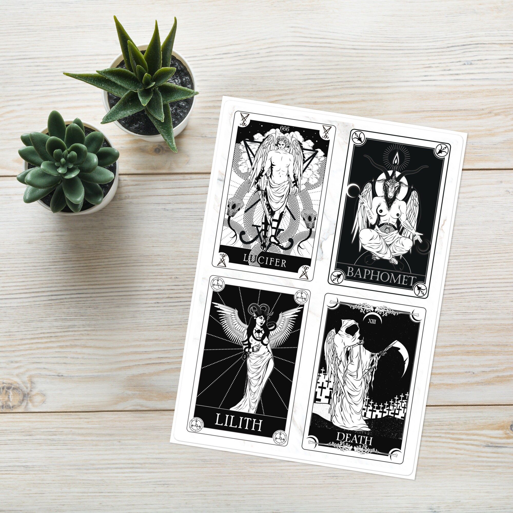 Satanic Tarot Sticker Sheet 4 Pack | Lucifer Baphomet Lilith Death ...