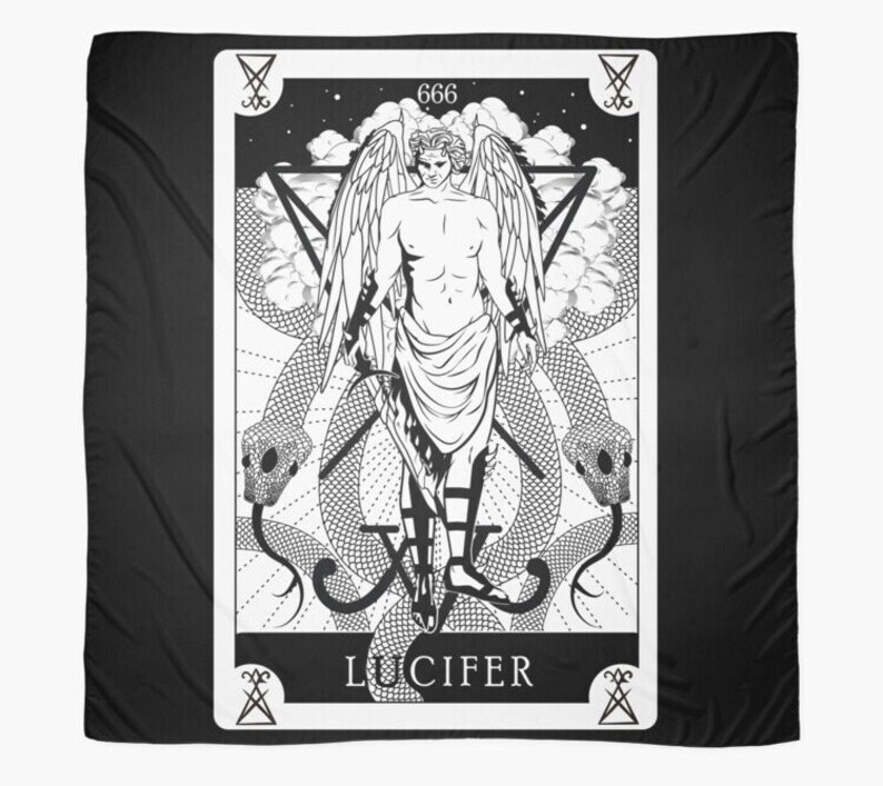 Lucifer Satanic Tarot Black Tapestry Wall Art Luciferian - Etsy