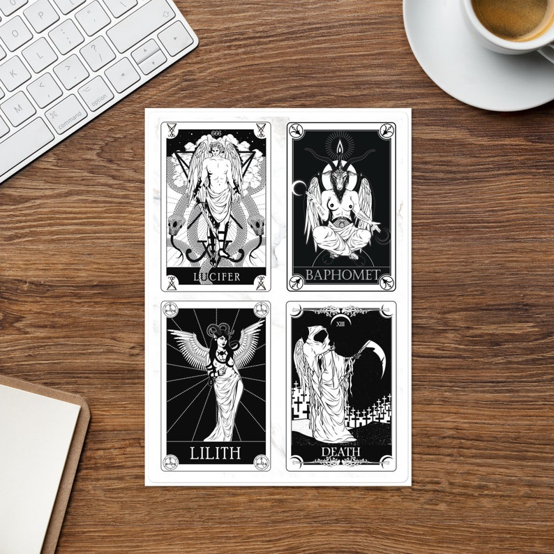 Satanic Tarot Sticker Sheet 4 Pack | Lucifer Baphomet Lilith Death ...