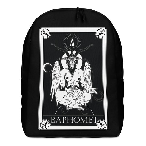 Baphomet Gothic Schwarzer Rucksack | Teufel Tarot Karte Goth Reise Carry-all Laptop Büchertasche | Okkultes Gepäck Satanische Ziege Taschen Handgepäck Rucksäcke