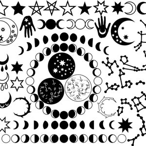 Celestial directe digitale download | SVG, png jpg pdf Maan ster sterrenbeeld vectorafbeeldingen | Pastel Goth Witchy Stars Moons Planet-afbeeldingen