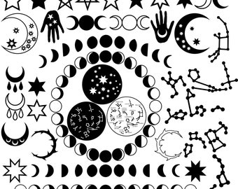 Celestial Instant Digital Download | SVG PNG jpg PDF Moon Star Constellation Vector Graphics | Pastel Goth Witchy Stars Moons Orrery Clipart