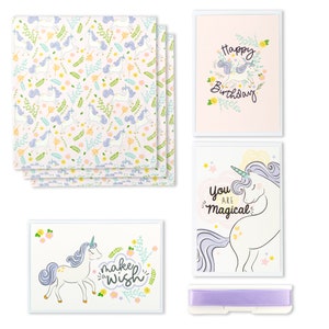 Unicorn Party Wrapping Paper Kits - Unicorn Gift Wrap Sheets with Unicorn Cards, Ribbon