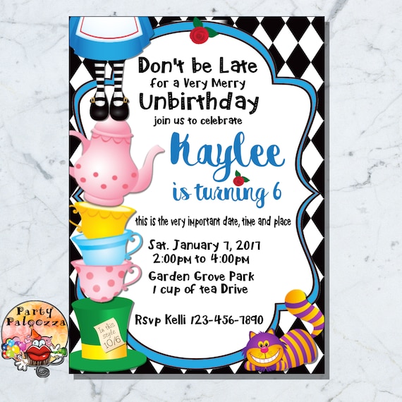 Printable Alice In Wonderland Birthday Invitation Etsy