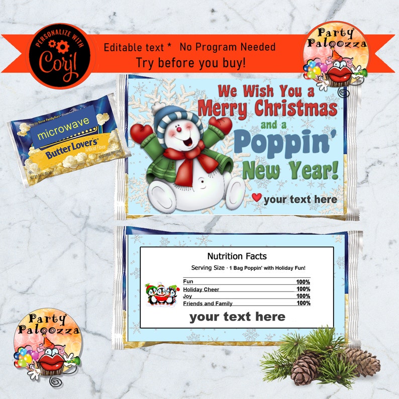 Printable Christmas Popcorn Wrapper - Etsy