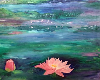 Waterlillies in Summer, oil on canvas, ready to hang