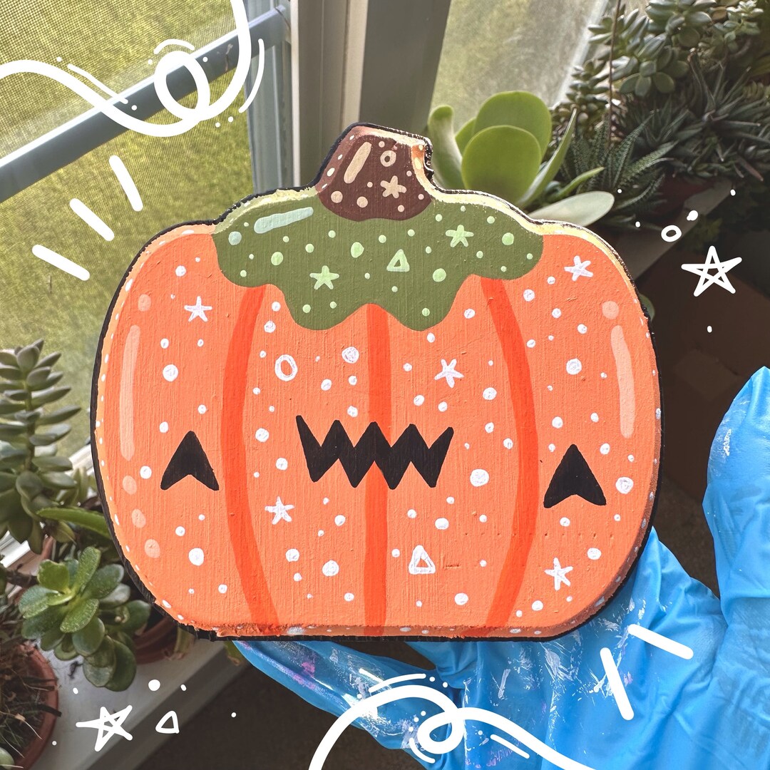Kawaii Spooky Season Pumpkin Head Original Acrylic Painting / - Etsy