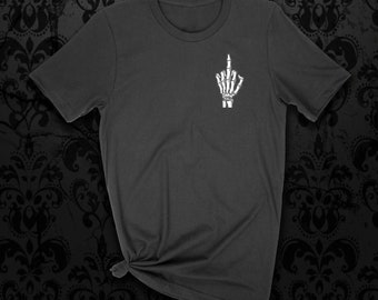 Skeleton Middle Finger Pocket Unisex Black Tshirt