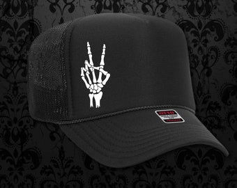 Skeleton Peace Trucker Hat