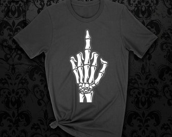 Skeleton Middle Finger Unisex Black Tshirt