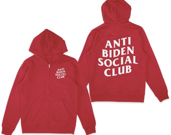Anti Biden Social Club Red Unisex Zip Hoodie