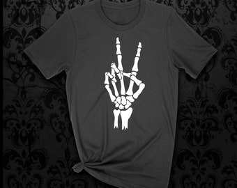 Skeleton Peace Sign Unisex Black Tshirt