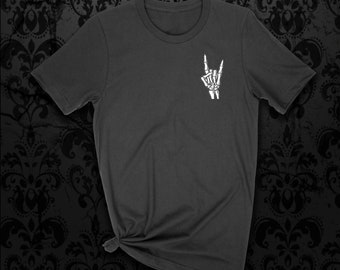 Skeleton Rocker Pocket Unisex Black Tshirt