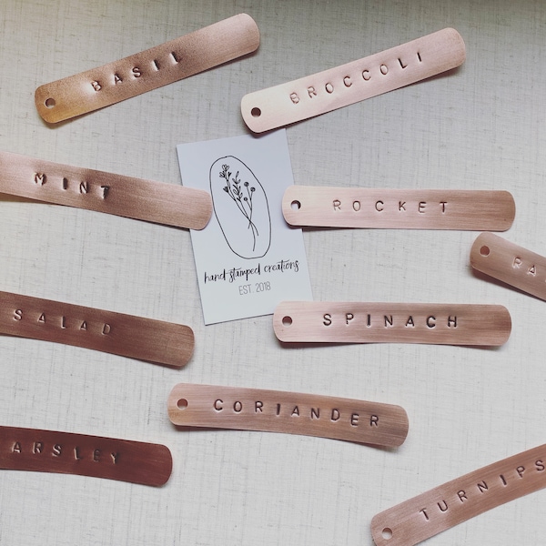 Custom Plant Garden Herb Markers, Hand Stamped Copper Plant Stakes, Personalized Metal Plant Tag, Flower Garden Labels, Vegetable Stakes