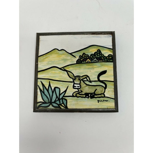 Rare Signed Vintage Lamosa Tea Tile, Ladrillera Monterrey, Mexico Donkey