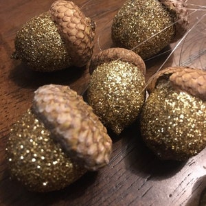 Gold Glitter Acorn Ornaments or bowl/vase fillers