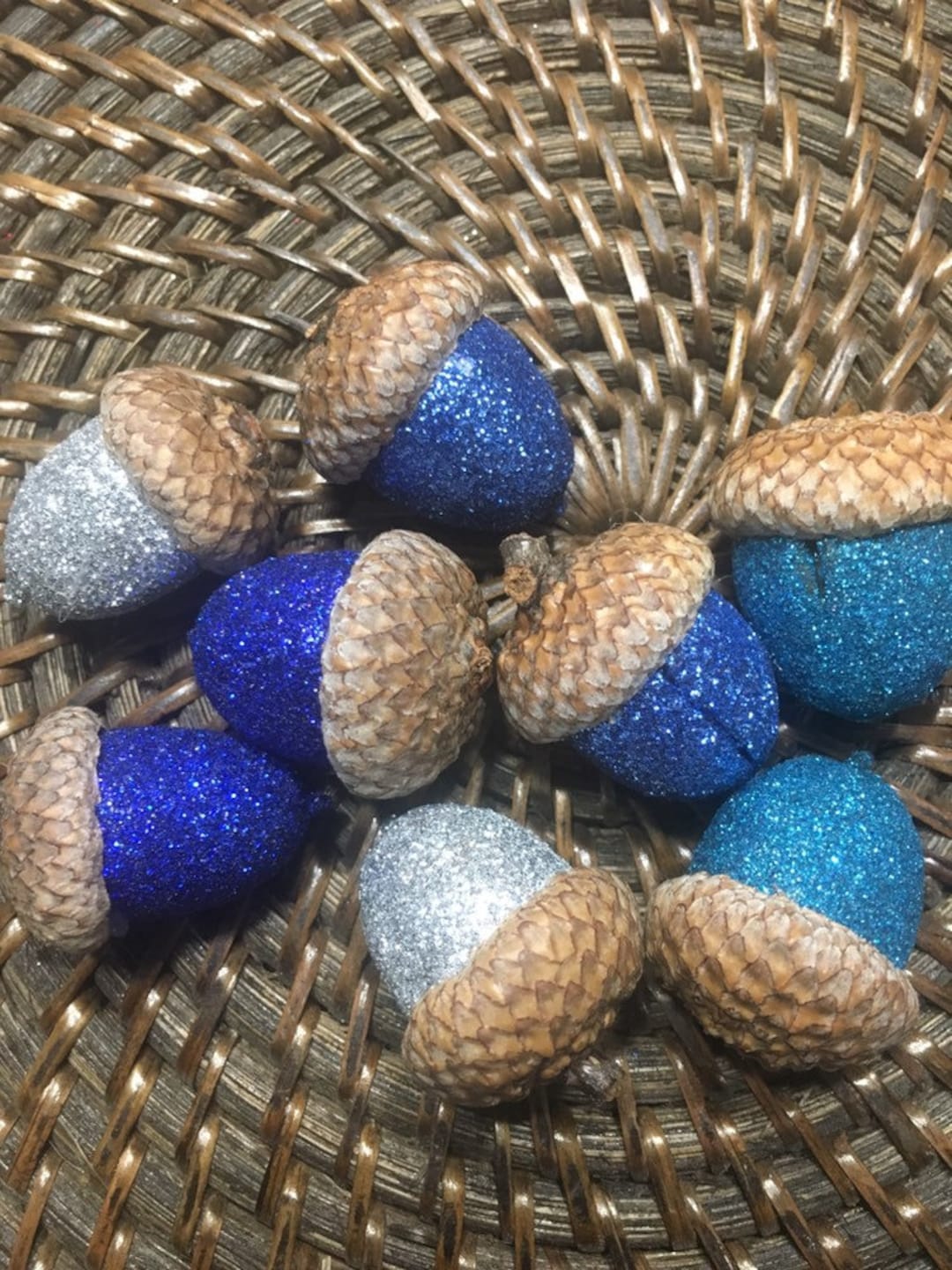 Multicolor Acorns 12 Glittered Acorns in Blue, Light Blue, Teal, and Silver or Any ...