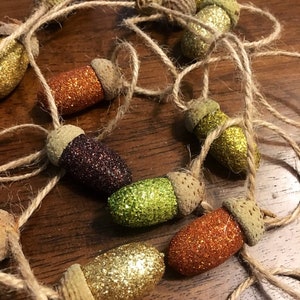 Glittered Acorn Garland in Fall Colors