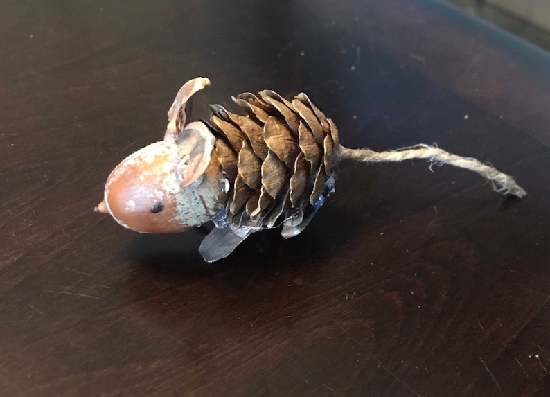 Set of Three Small Pine Cone and Acorn Mice. Ornaments or Etsy