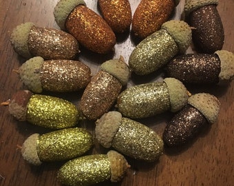 Glittered English Oak Acorns: Fall Table Decor, Bowl Filler, Ornaments (Set of 15)