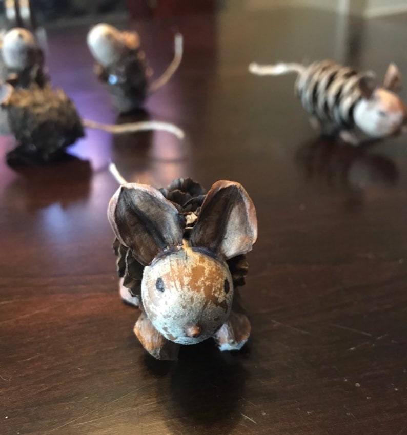 Set of Three Small Pine Cone and Acorn Mice. Ornaments or Etsy