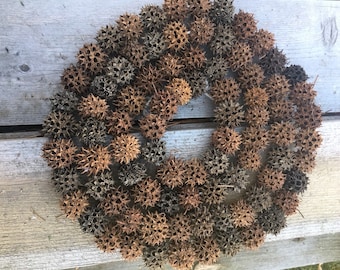 Sweetgum Garland for natural Christmas decorating.  Strung with jute, beautiful on a tree or mantle.