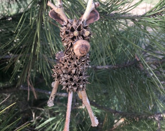 Natural Sweetgum Reindeer Christmas Ornament or Decoration