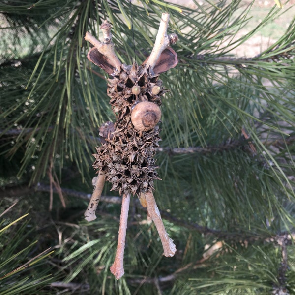 Natural Sweetgum Reindeer Christmas Ornament or Decoration
