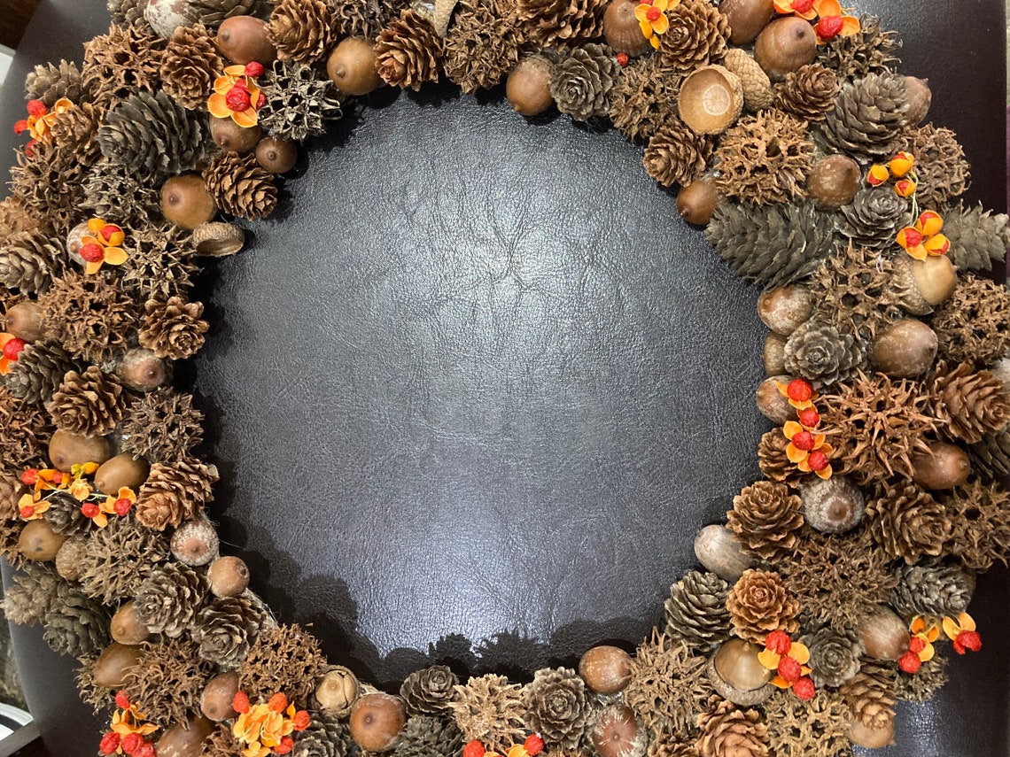 22 in. Fall Wreath with Pine Cones, Berry Clusters, Apples, Honeycombs, Maple Leaves